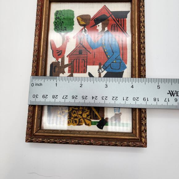 Antique Amish Colonial Farmer Framed Linen Folk Art Woven Hand Painted Rare - Picture 9 of 10